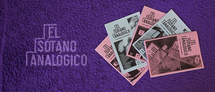 cínco fanzines puestas en abanico una encima de otra con un loco de el sotano analogico